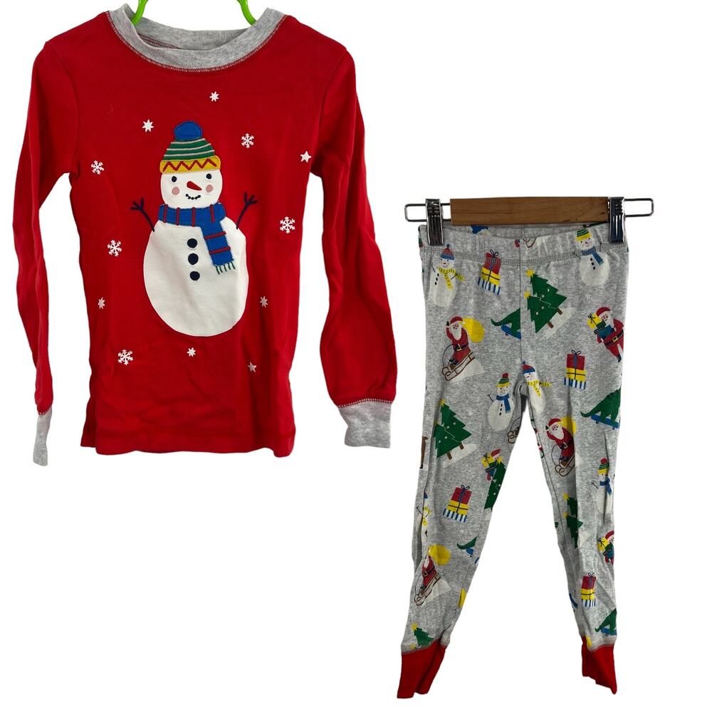 Mini‎ Boden Snowman Holiday Pajama Set Red Gray Cotton 5 Year